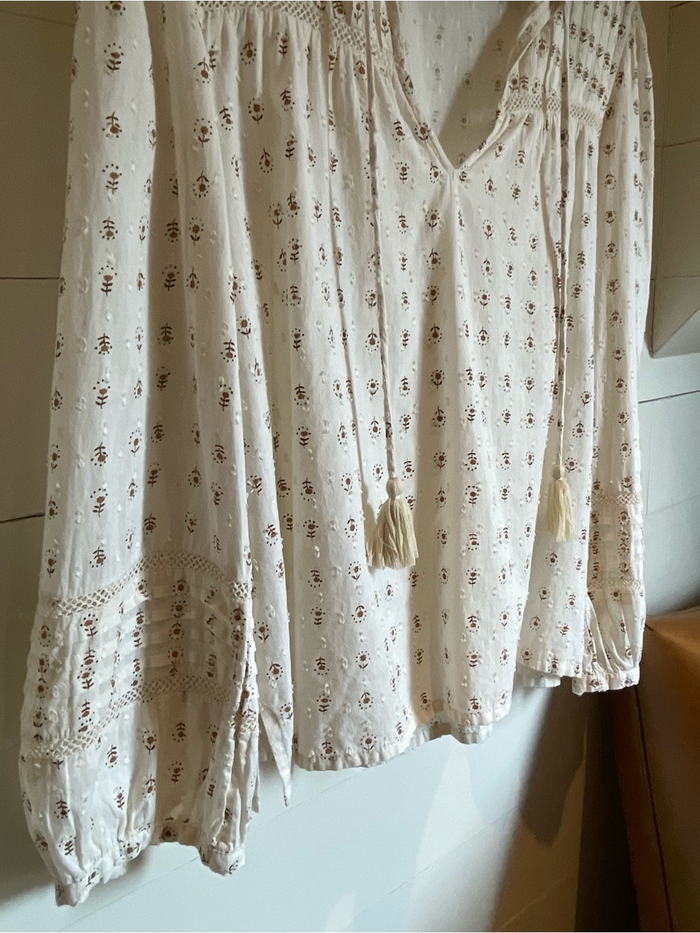 Cleobella Cream Peasant Blouse with Mauve Floral Motif - Picture 3 of 7